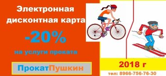 Электронная дисконтная карта -20% Скидка 20% на услуги проката ПрокатПушкин