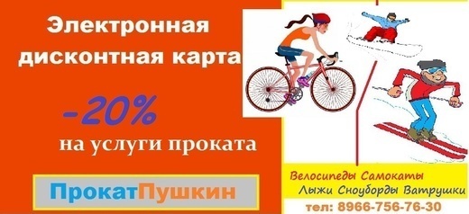 Электронная дисконтная карта -20% Скидка 20% на услуги проката "ПрокатПушкин"